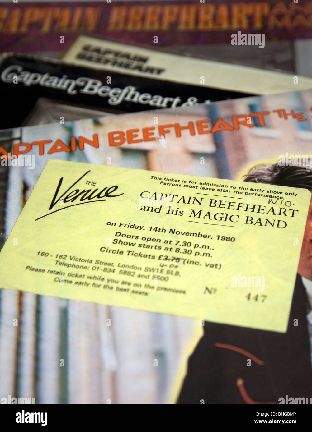 1980 Captain Beefheart concert ticket & albums Stock Photo
