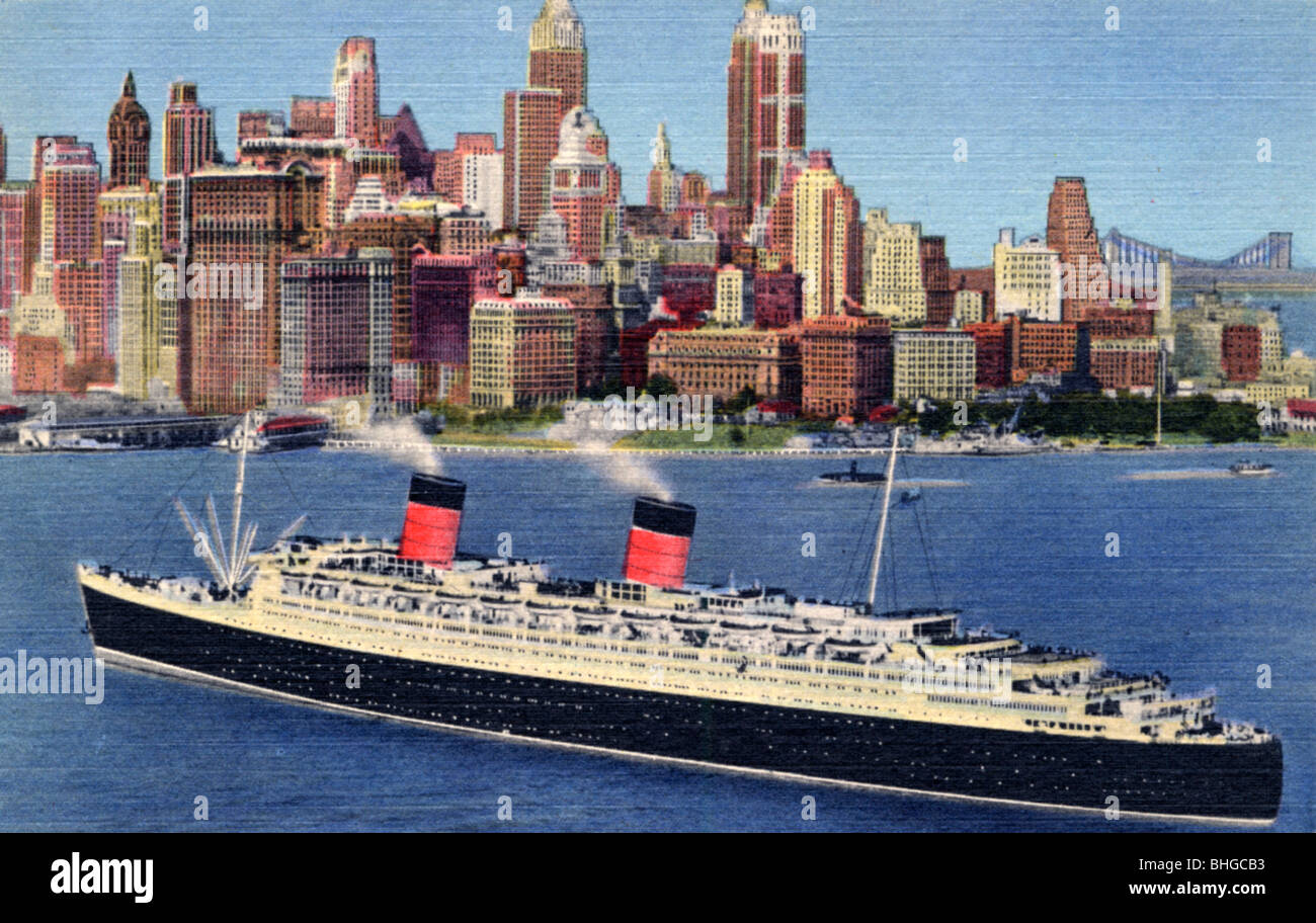 The liner 'Queen Elizabeth' arrives in New York harbour, USA, 1951. Artist Unknown Stock Photo