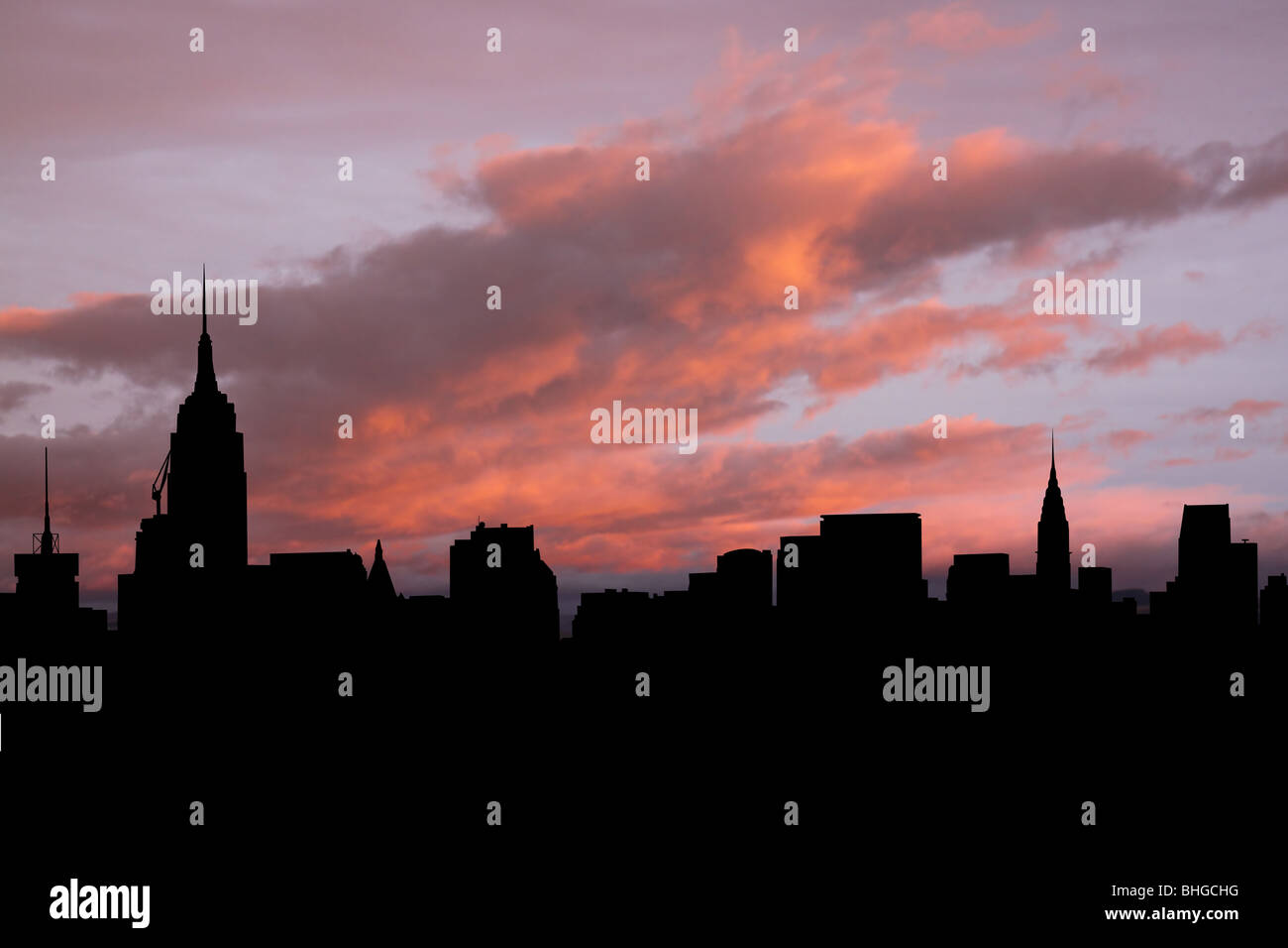 Midtown New York skyline at sunset with beautiful sky illustration ...