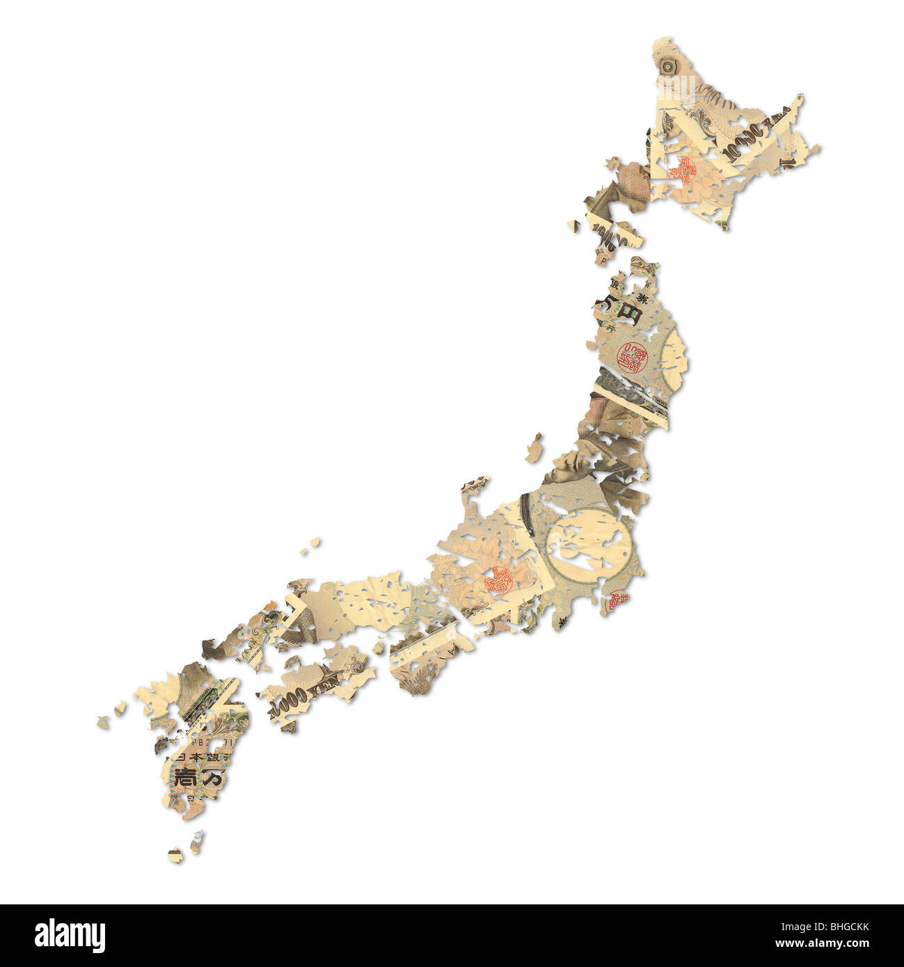 grunge Japan map with Japanese Yen on white illustration Stock Photo