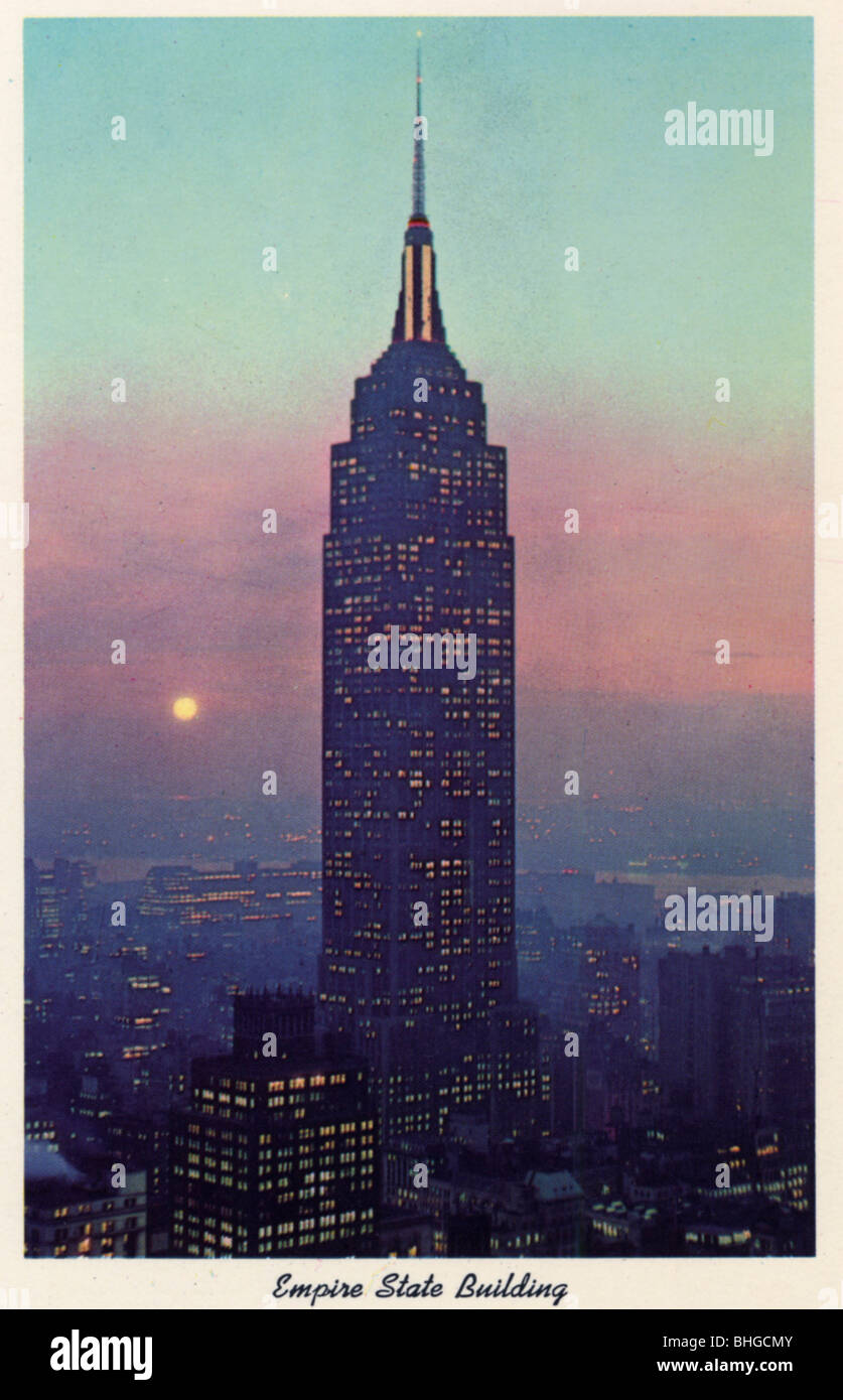 New York City View Postcard NY Empire State Building Broadway Ad Jersey Boys 