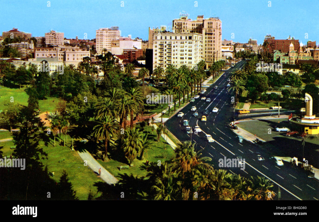 Lafayette Park and Wilshire Boulevard, Los Angeles, California, USA