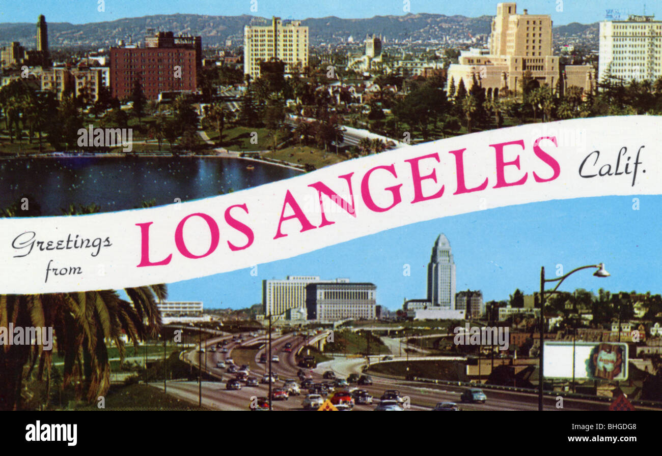 'Greetings from Los Angeles, California', postcard, 1953 Stock Photo