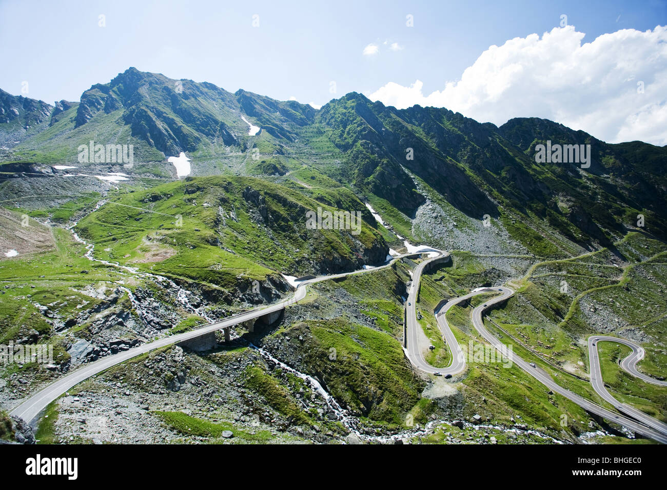 Landscape in Fagaras mountains in Romania, with Transfagarasan road Stock Photo