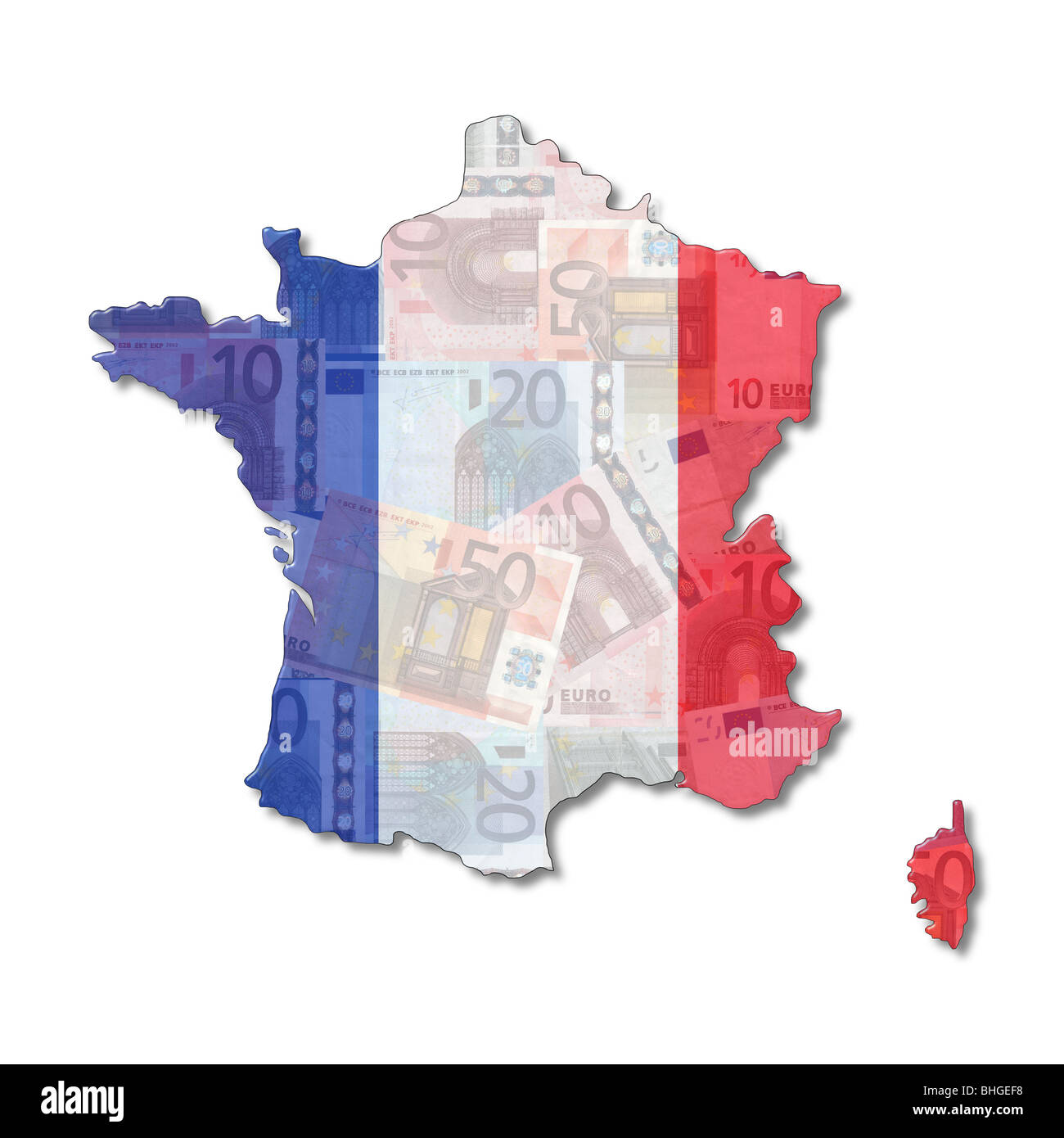France Map flag with euro notes illustration Stock Photo