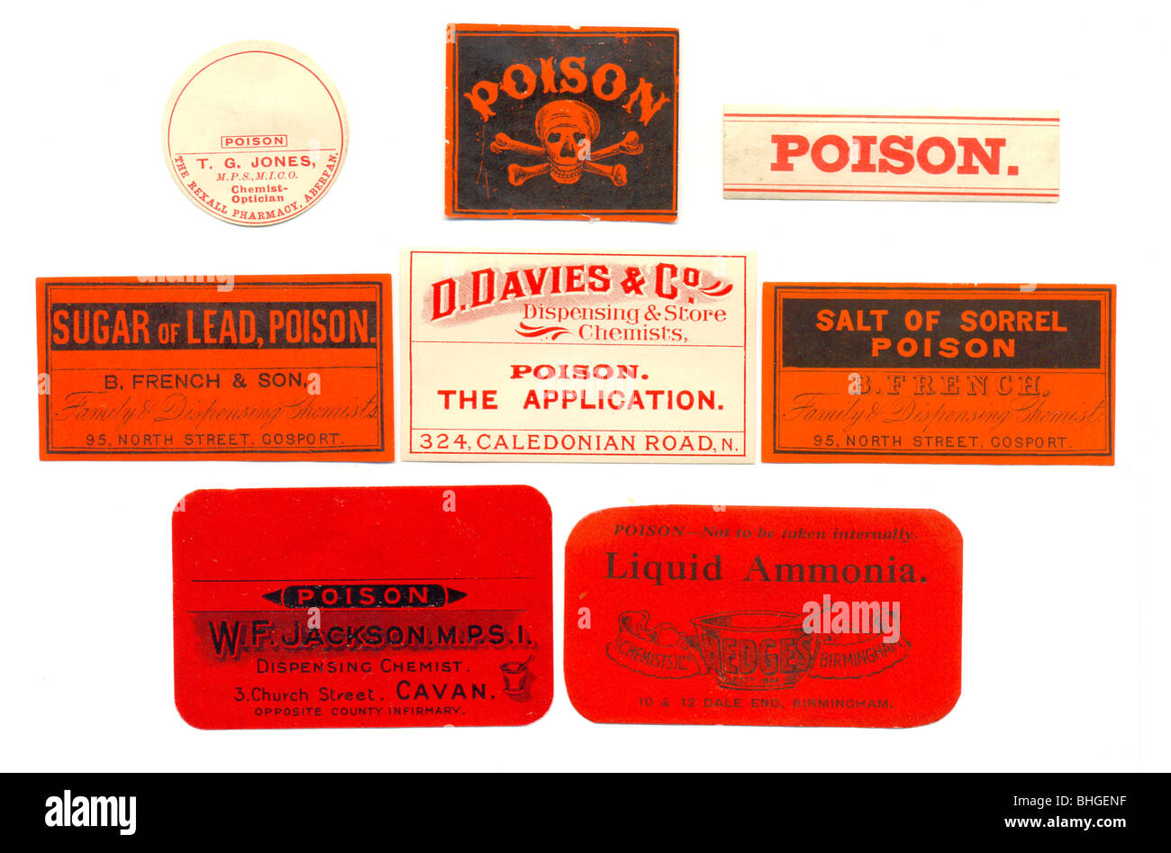 Chemist poison labels circa 1900 Stock Photo