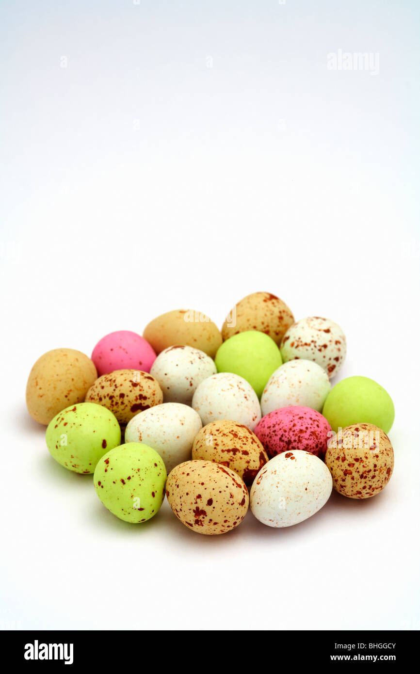 Mini chocolate Easter eggs on white background Stock Photo