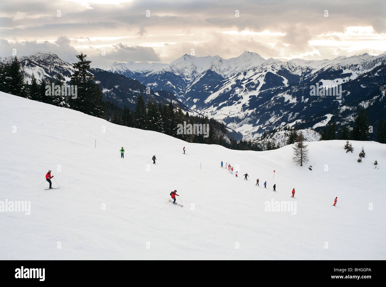 skiers austrian alps Stock Photo