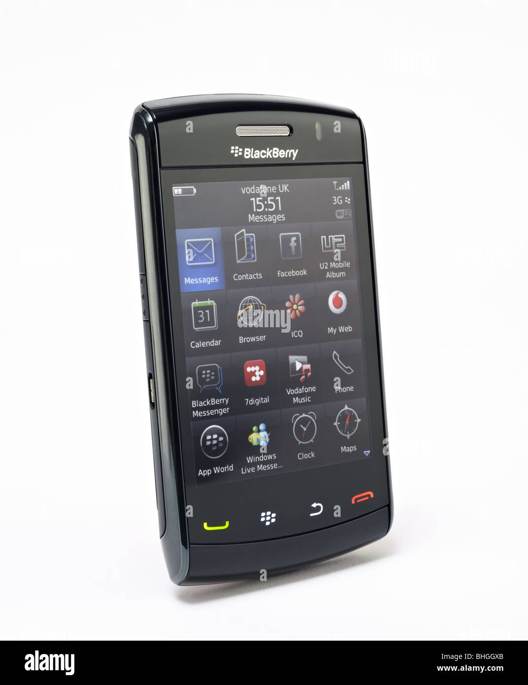 Blackberry Storm 2 mobile phone PDA cut out on white background with clipping path. Stock Photo