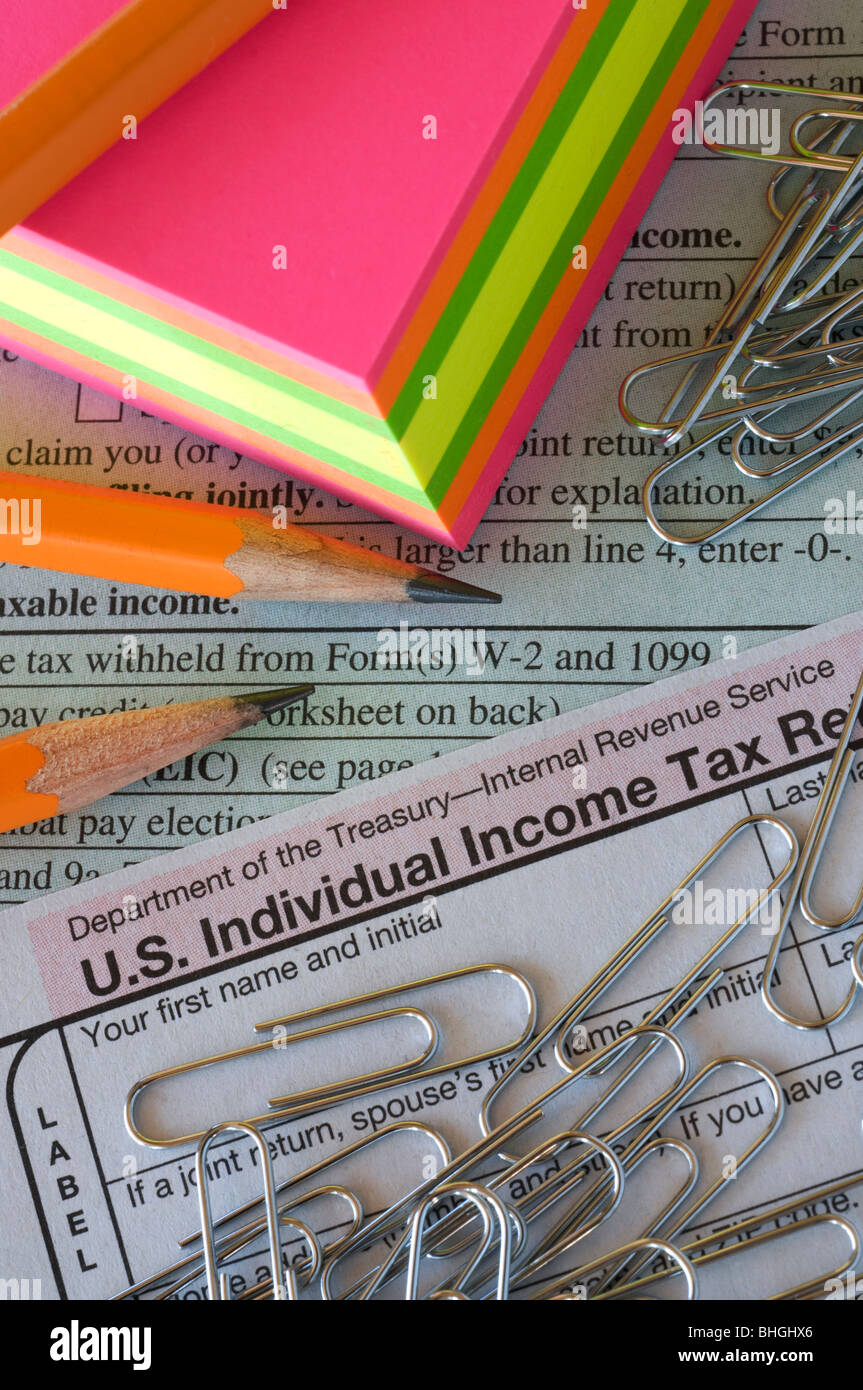 United States Tax Forms with pencil Stock Photo