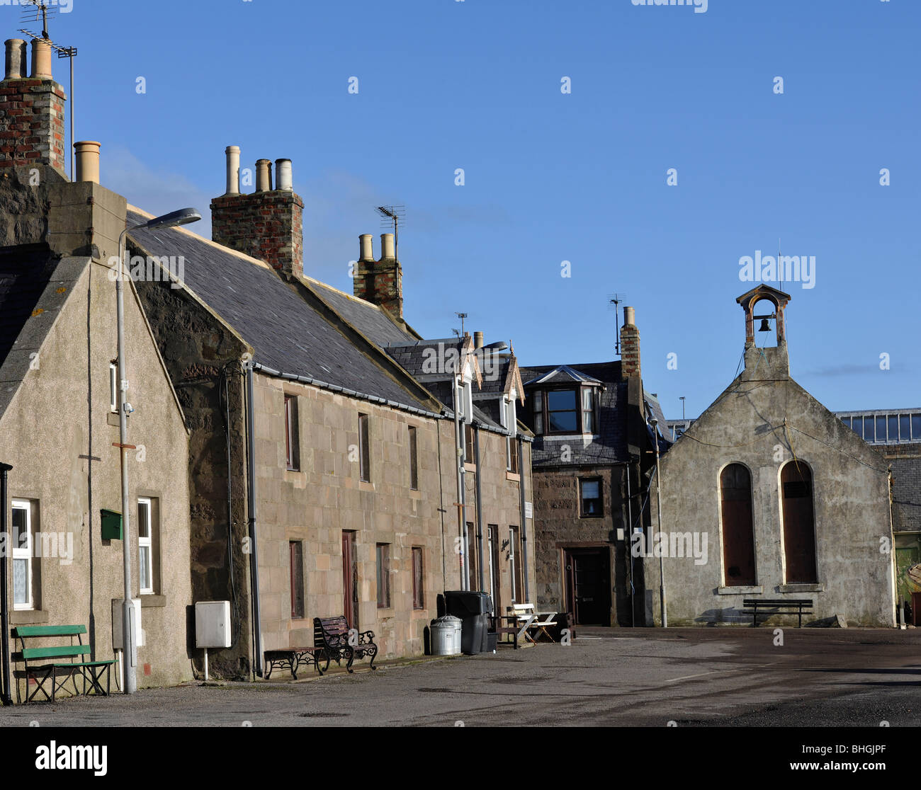 Johnshaven, Aberdeenshire, Scotland, UK; view of Dock Street looking towards old chapel. Stock Photo