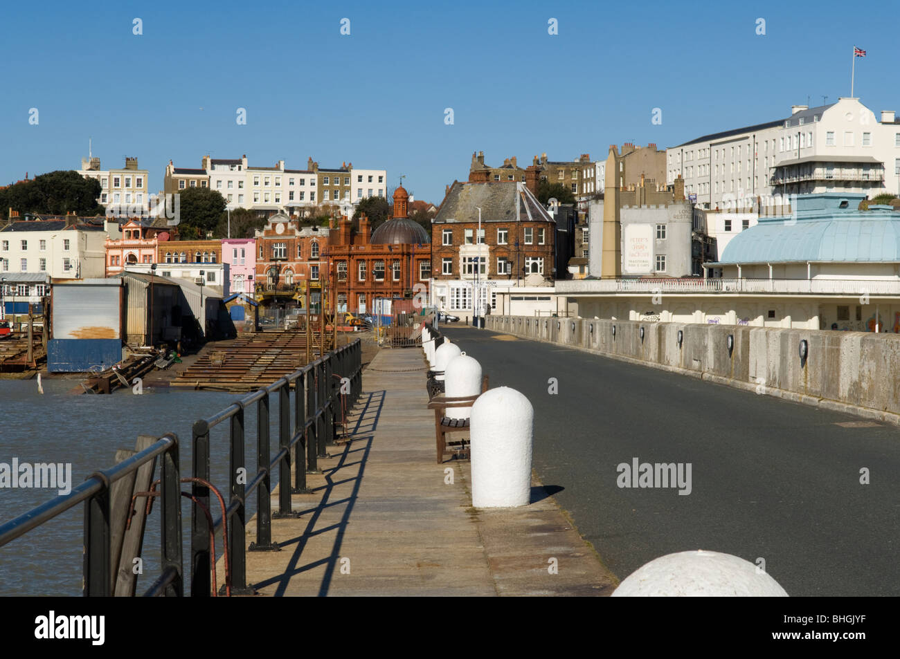 View of the seafront from the East Pier at The Royal Harbour in Ramsgate, Kent, United Kingdom Stock Photo