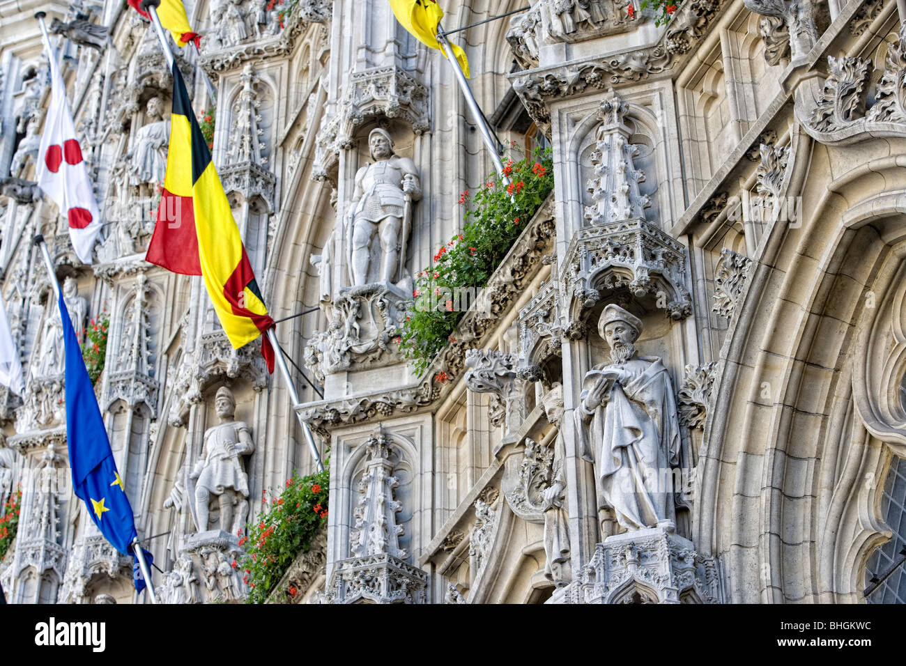 The Gothic Town Hall on the Grote Markt of Leuven, Belgium, Europe Stock Photo
