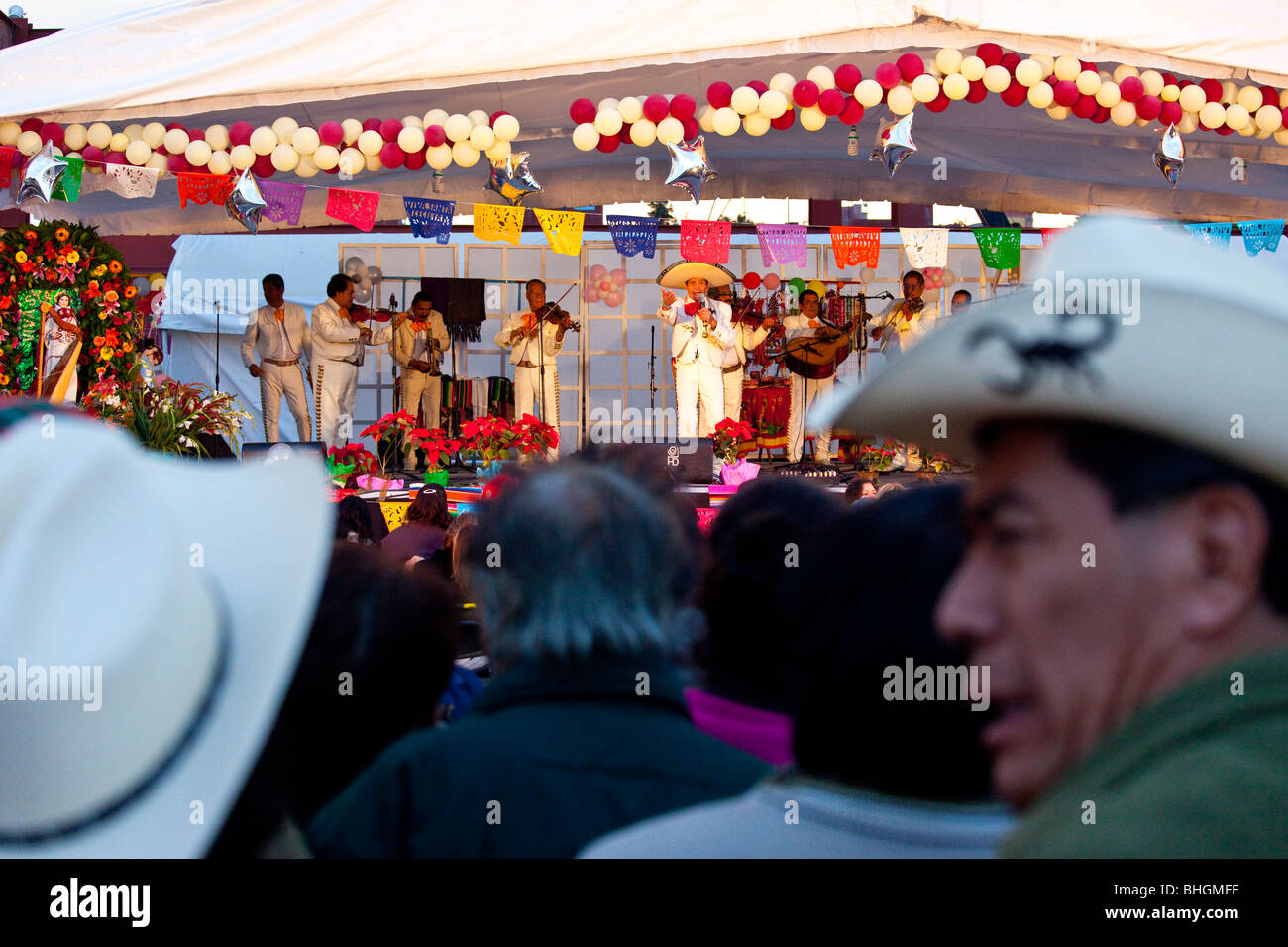 Mariachi Band at Plaza Garibaldi during Festival of Saint Cecilia in Plaza Garibaldi Mexico City Stock Photo
