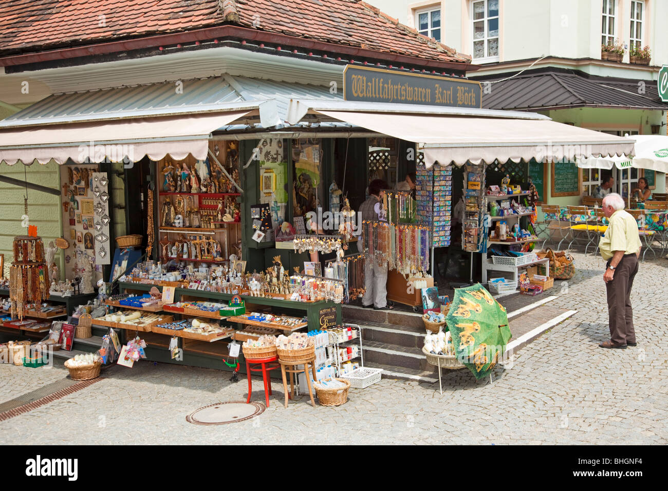 Religious gift shop selling souvenirs of Altotting, Bavaria, Germany, Europe Stock Photo