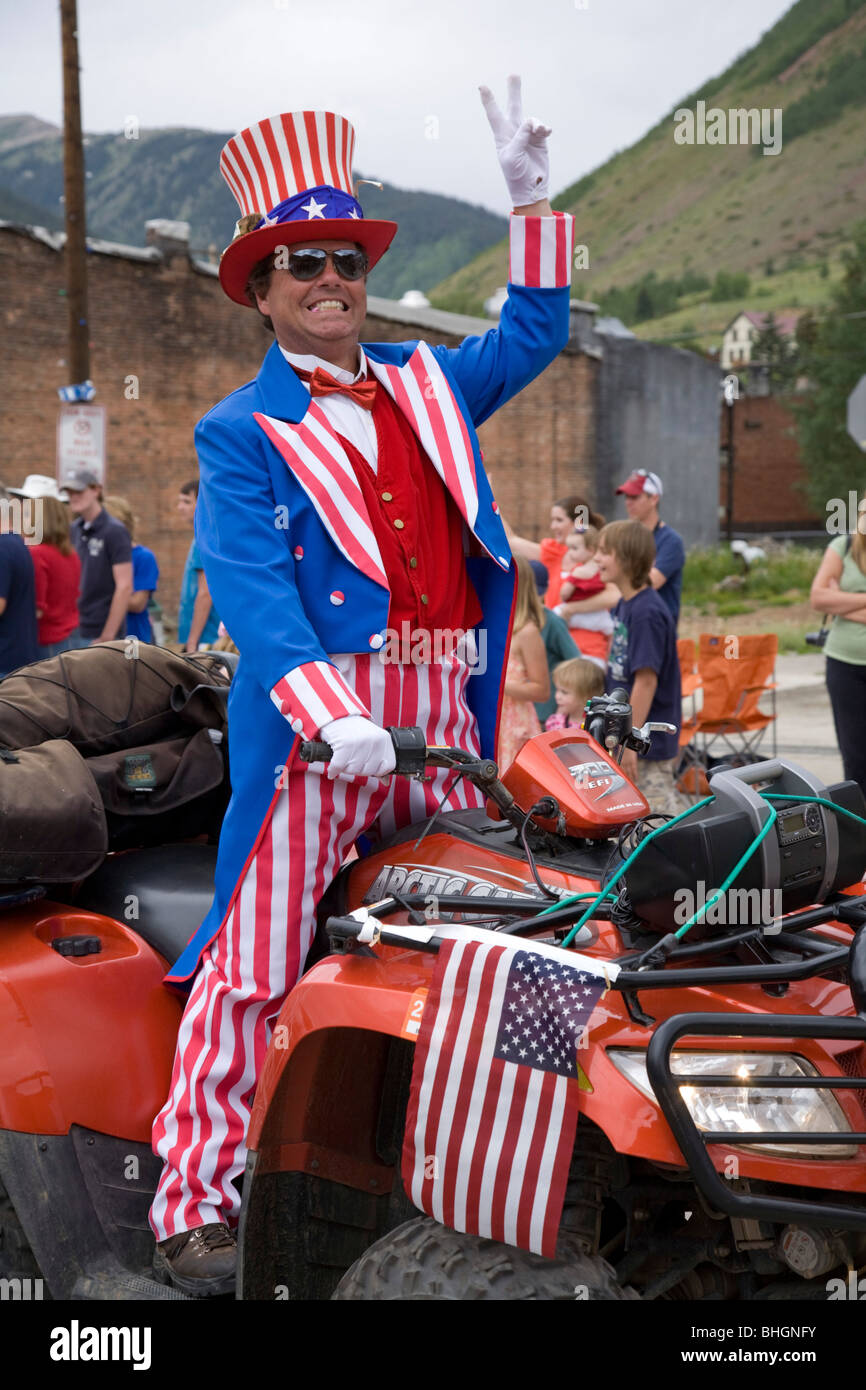 Small town parade on the Fourth of July in the mountain town of Silverton, Colorado Stock Photo