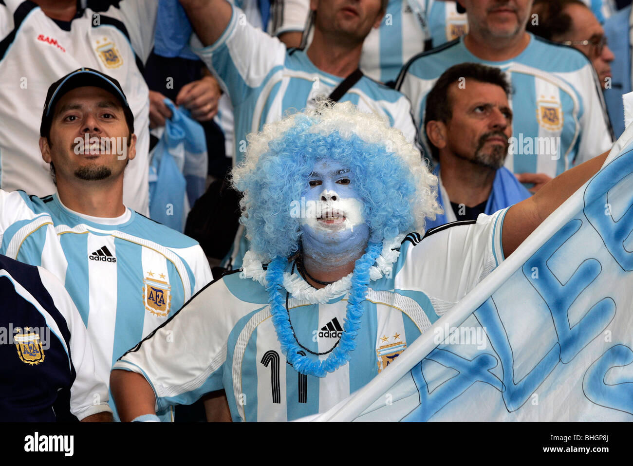 Argentinian fans in the stands during the 2006 World Cup Finals Stock Photo