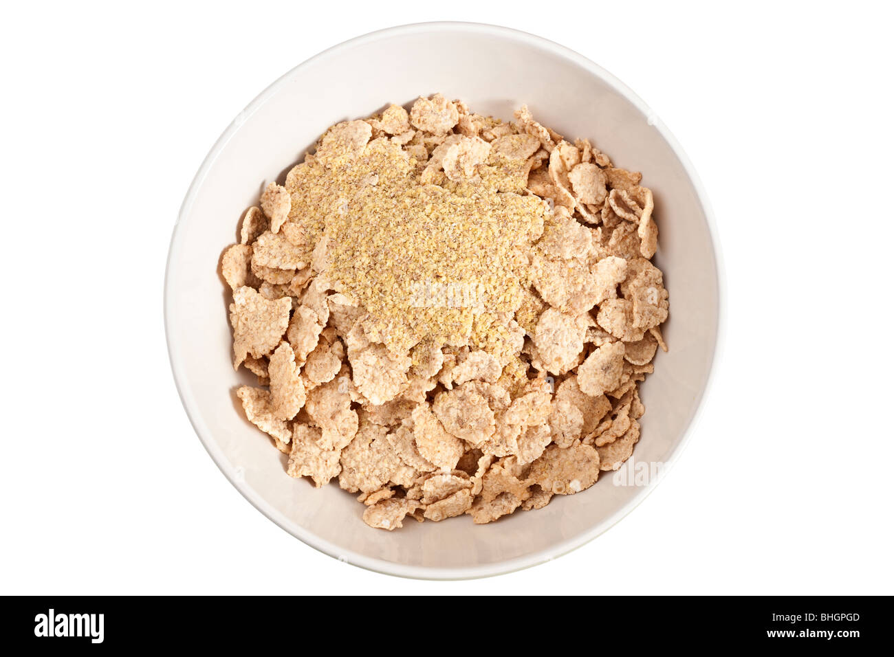 Rice and wheat breakfast cereal flakes sprinkled with wheatgerm flakes Stock Photo