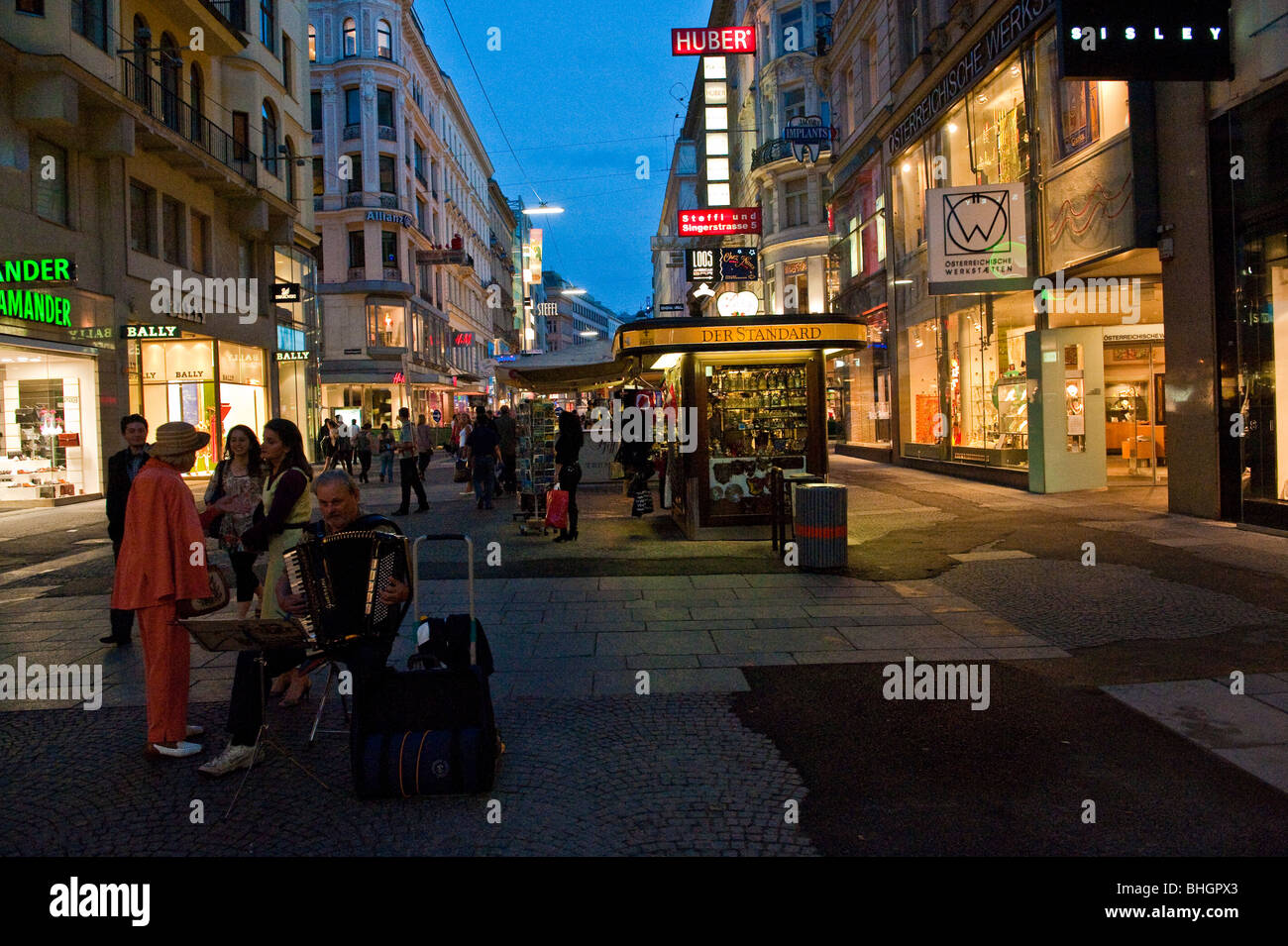 Kärntner Strasse in central Vienna Austria at night Stock Photo