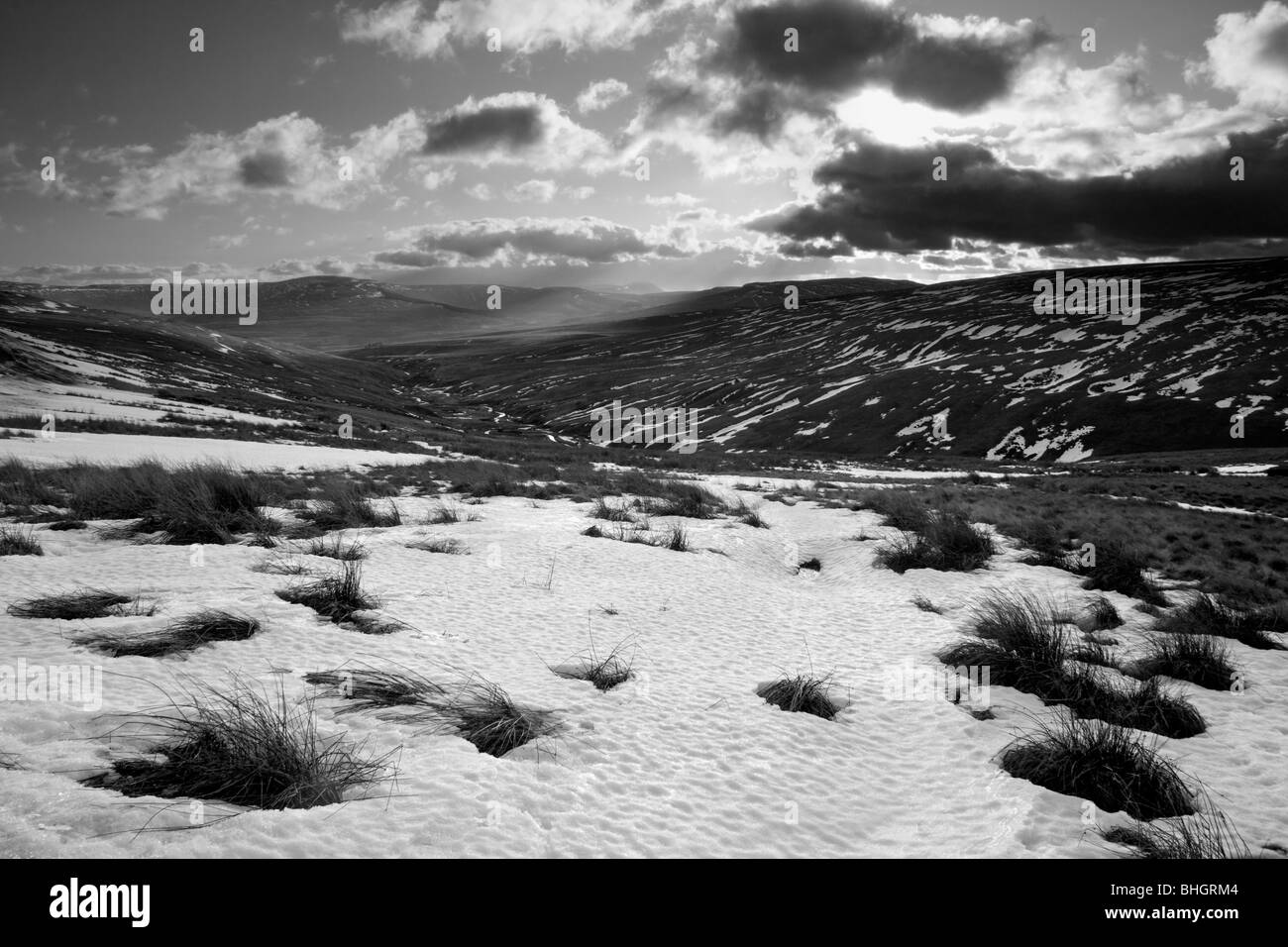 Looking over Fossdale Pastures above Wensleydale in the Yorkshire Dales, with Ingleborough in the distance Stock Photo