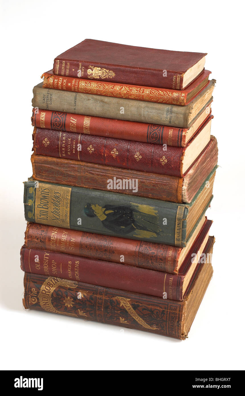 Piles of old hardback books Stock Photo