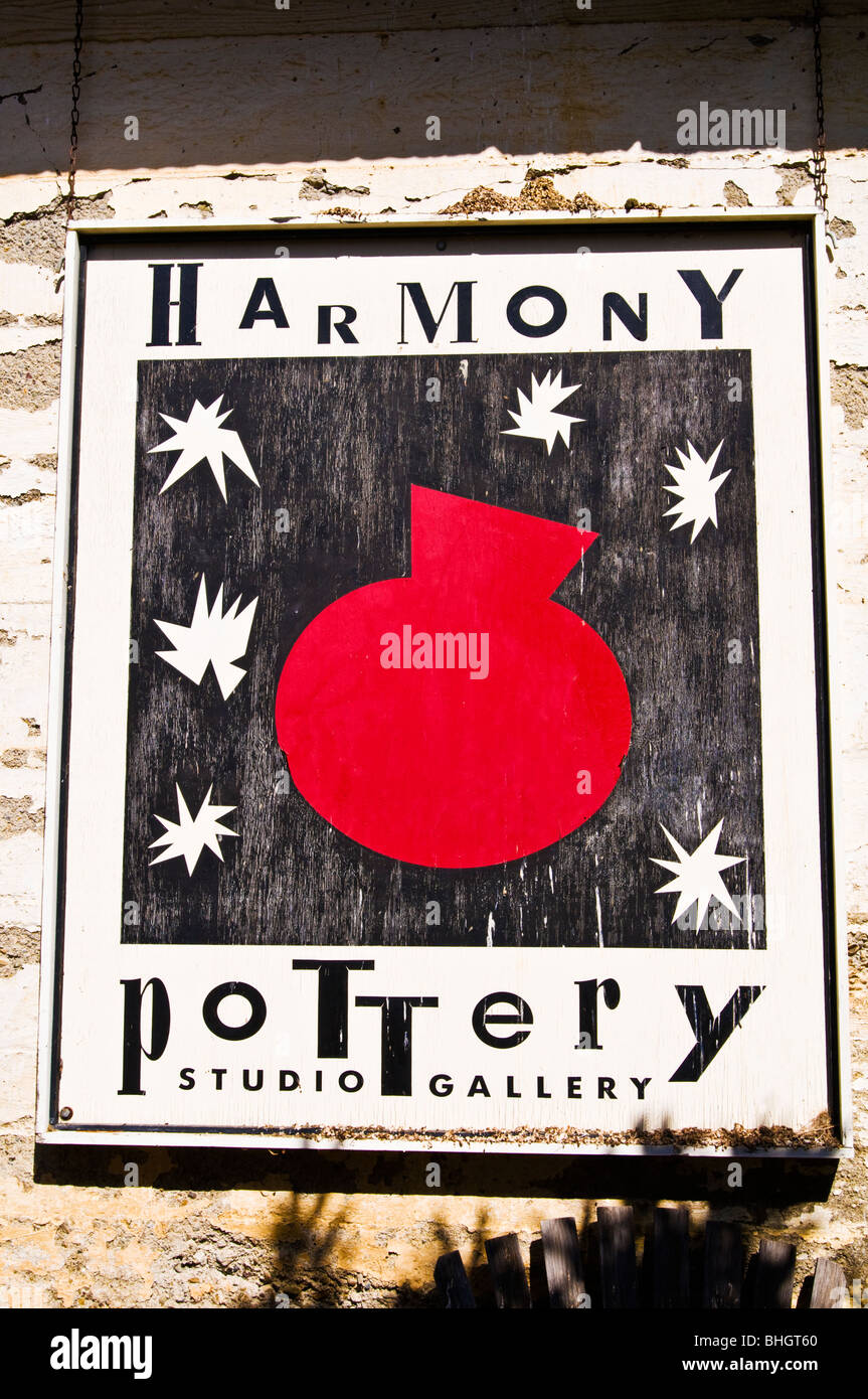 Sign at the Harmony Pottery Studio, Harmony, California Stock Photo