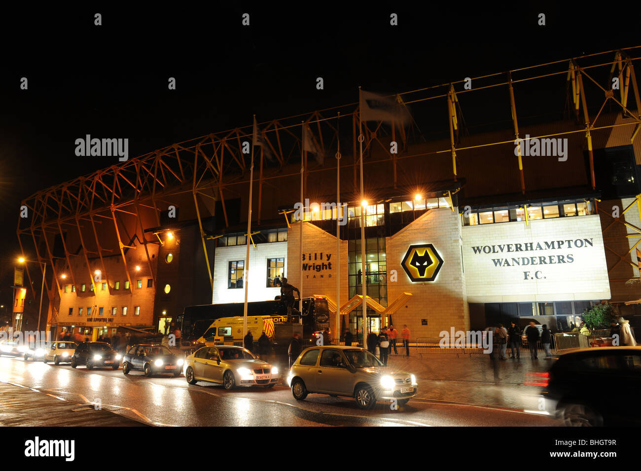 Molineux stadium at night home of Wolverhampton Wanderers Football Club Stock Photo