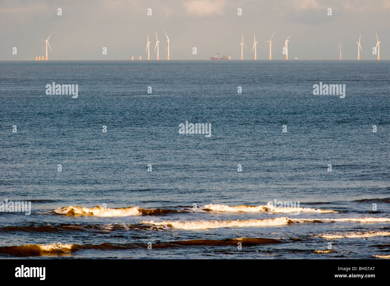 The Thanet Offshore Wind Farm seen from the coast at Joss Bay on the North Foreland, Kent Stock Photo
