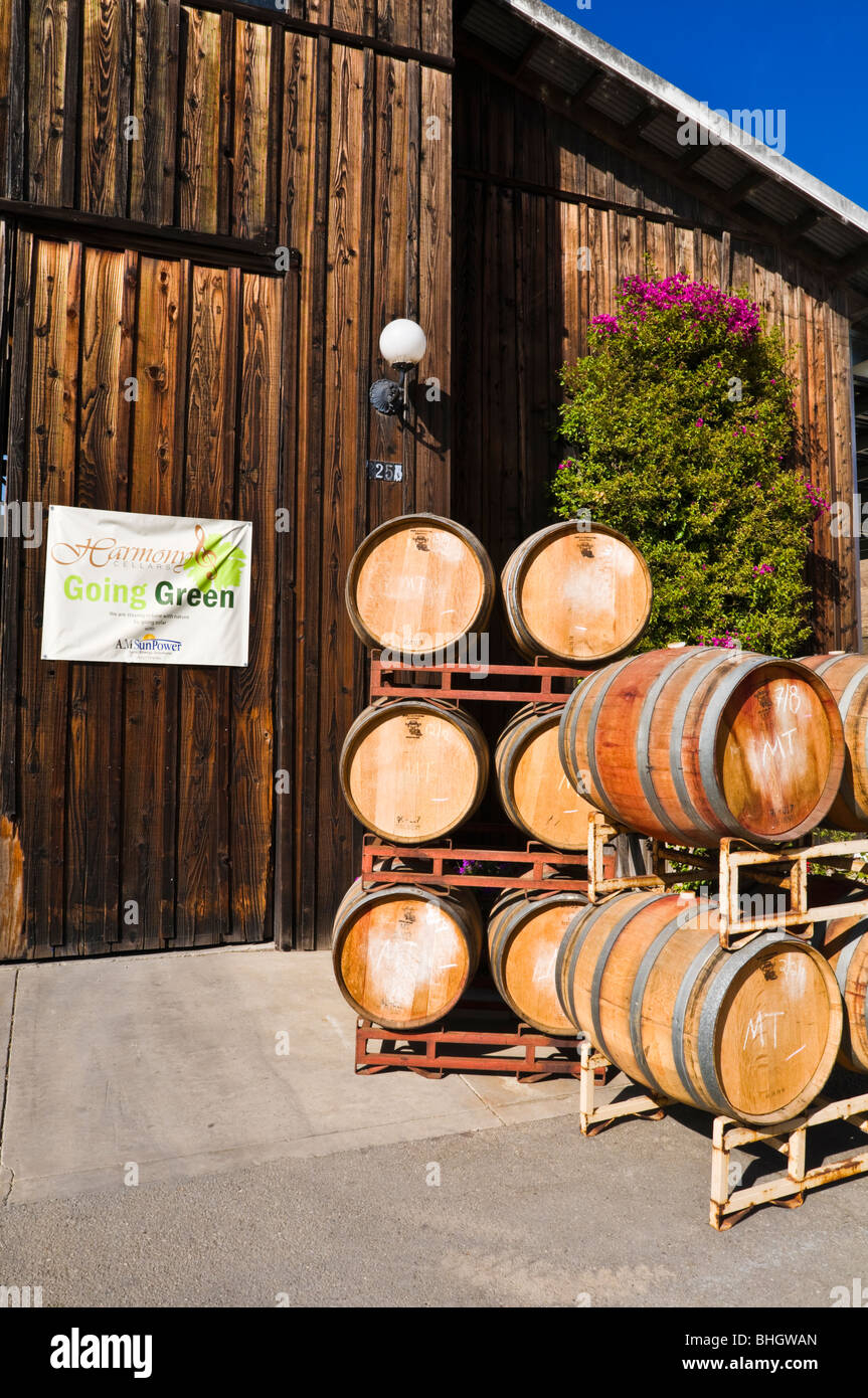 Oak wine barrels at Harmony Cellars, Harmony, California Stock Photo