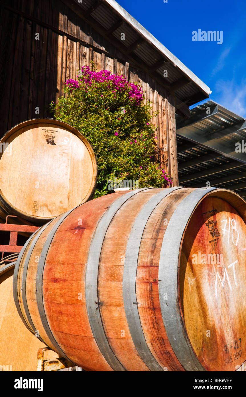 Oak wine barrels at Harmony Cellars, Harmony, California Stock Photo