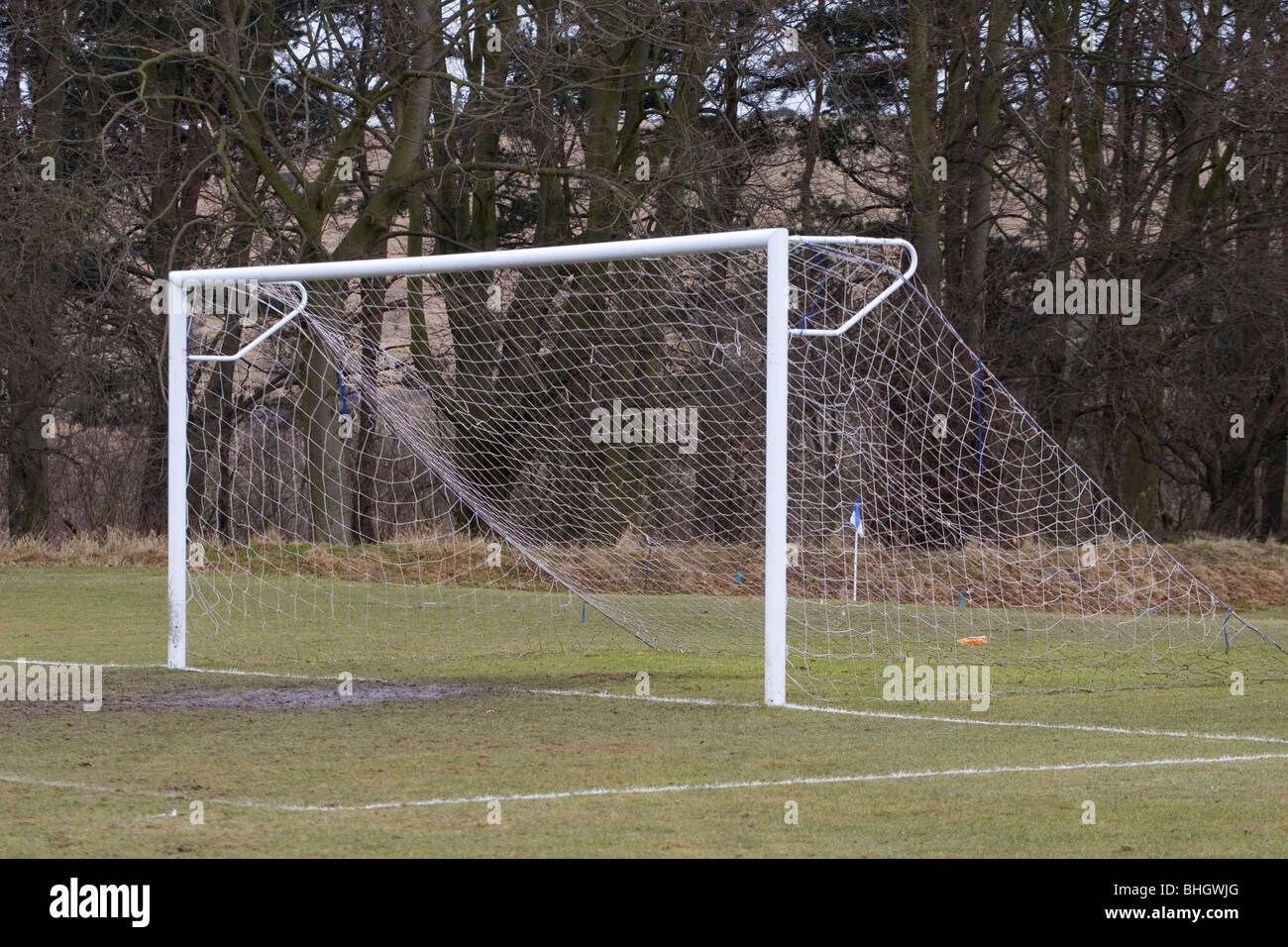 A football (soccer) goal post and net Stock Photo Alamy