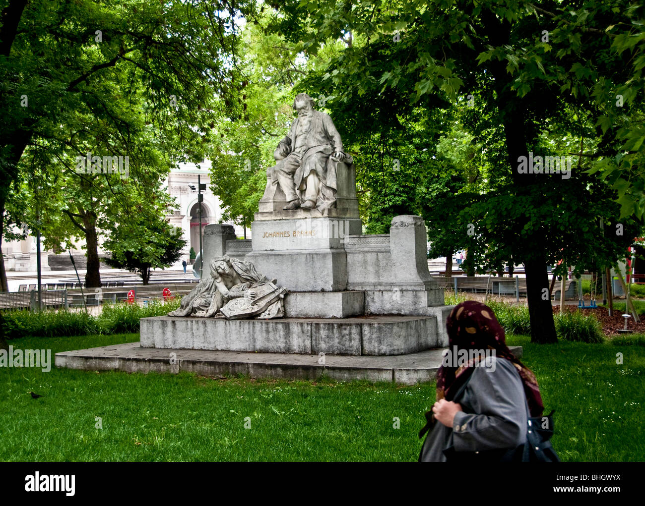 Statue of composer Johannes Brahms in Karlsplatz central Vienna Austria Stock Photo