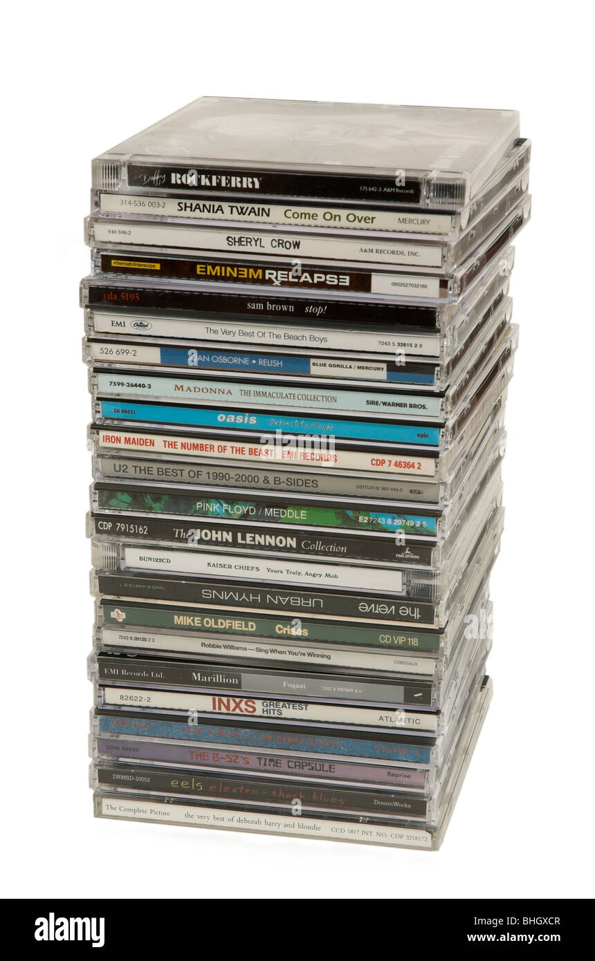 Stack of Music CD's ranging from 1970's to 2000's Stock Photo - Alamy