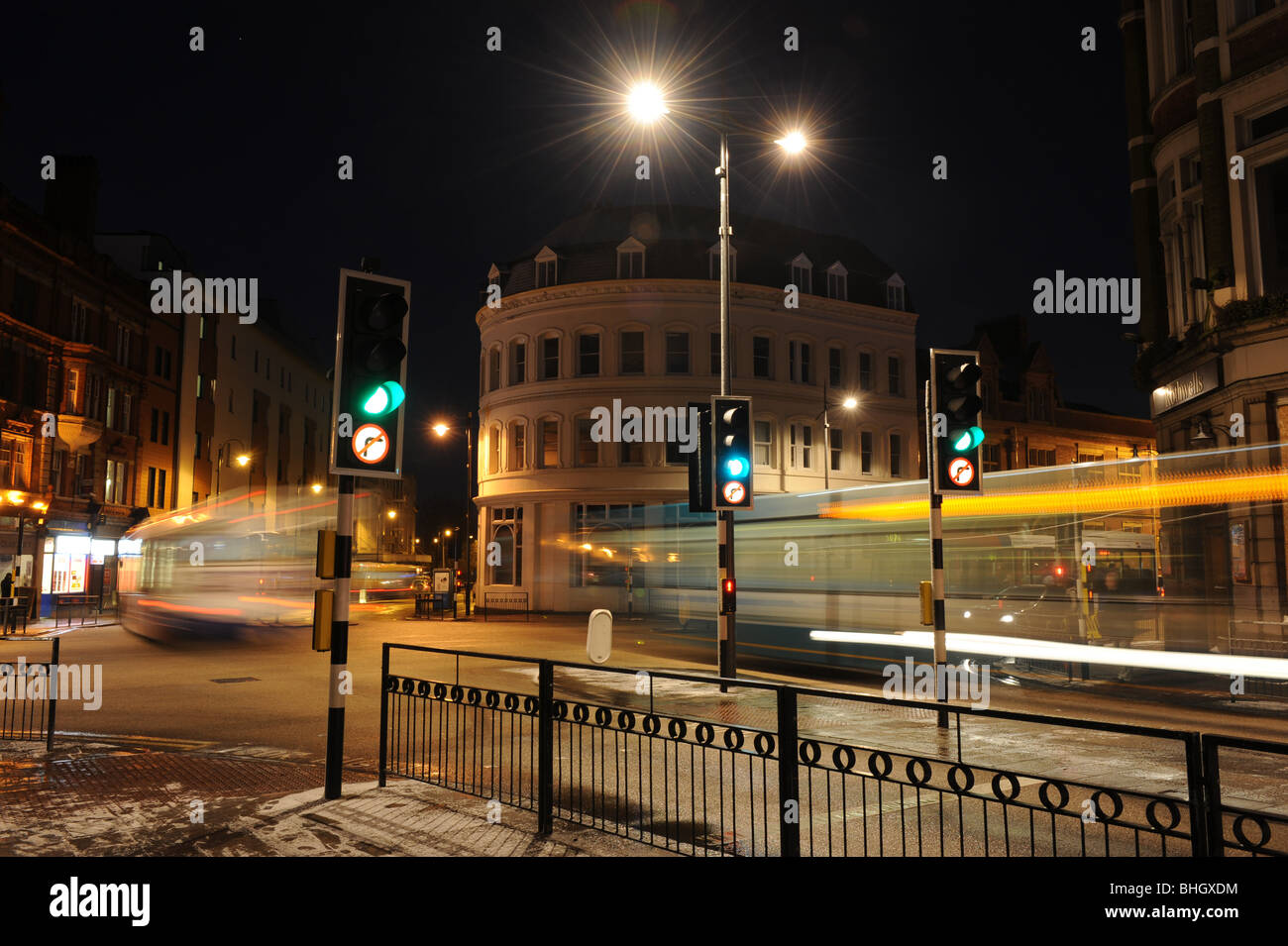Traffic lights at night at Lichfield Street junction Wolverhampton the