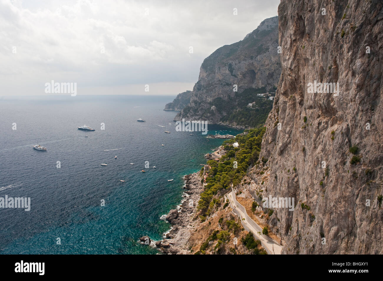 View towards Marina Piccola from The Garden of Augustus, Island of Capri, Italy Stock Photo