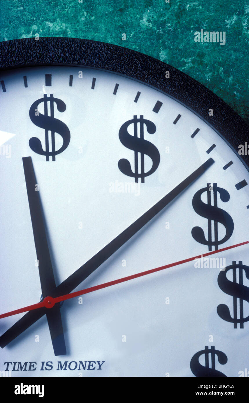 Money clock with dollar signs Stock Photo