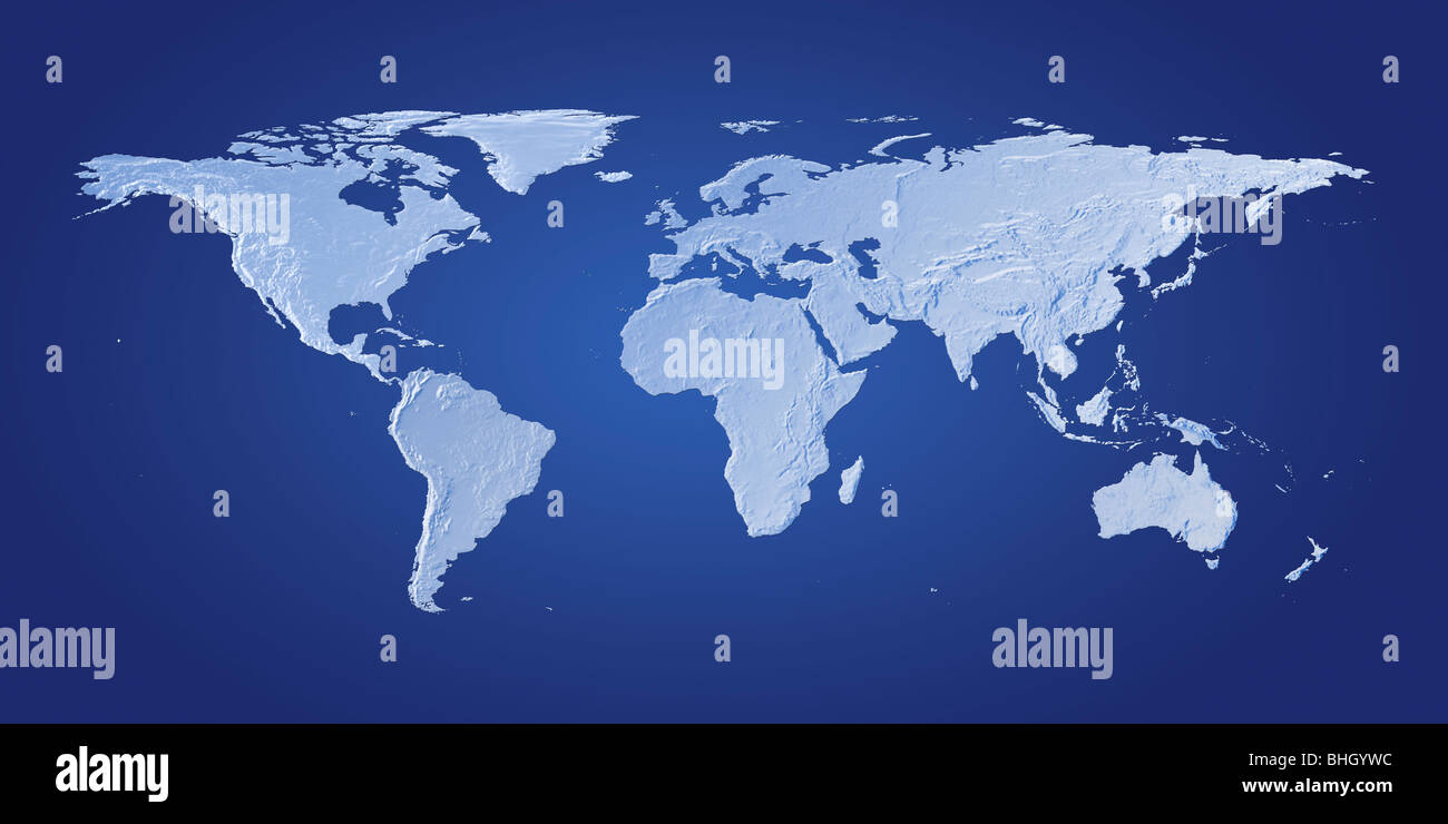 A blue world map against a dark blue background Stock Photo Alamy