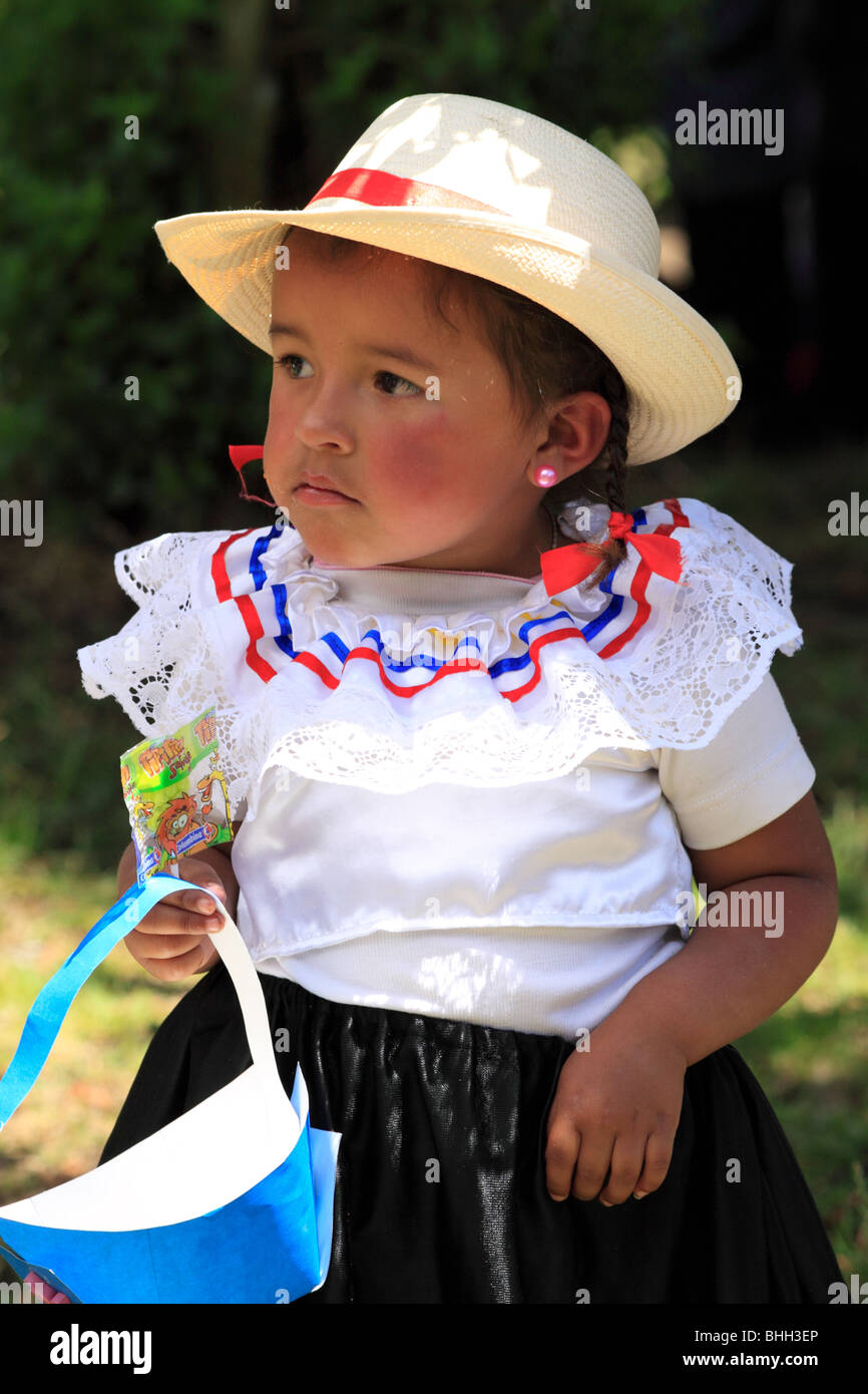 Portrait of a child  a traditional costume with an hat. Chiquinquirá, Boyacá, Colombia, South America Stock Photo