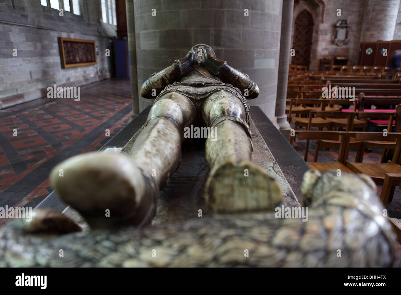Tomb effigy of Sir Richard Pembridge Knight of the Garter under Edward III,situated between the Nave and South Aisle. Stock Photo
