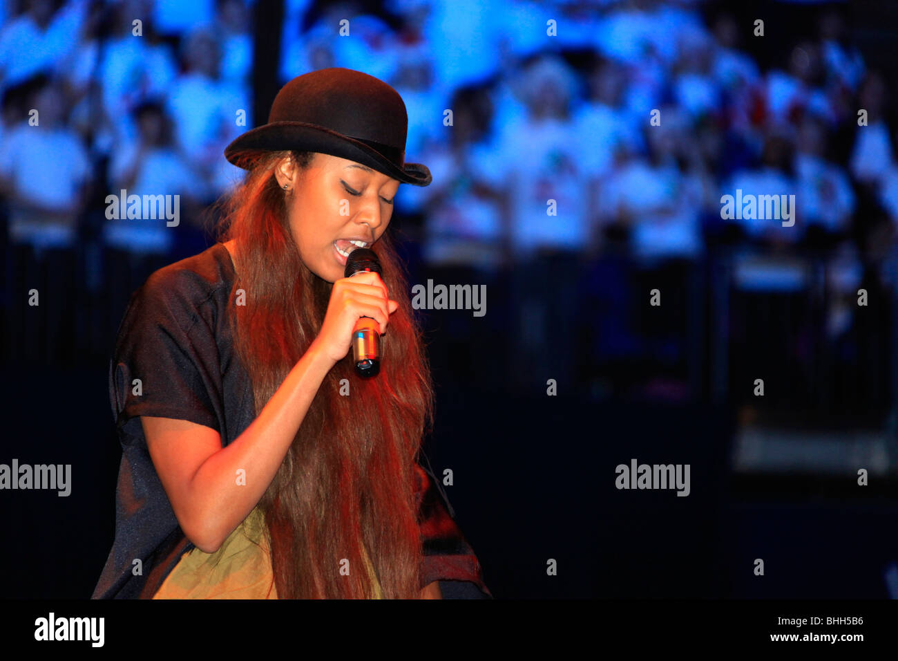 Singer Songwriter  'VV Brown' on stage at Young Voices concert tour  at  London O2, December 2009. Stock Photo