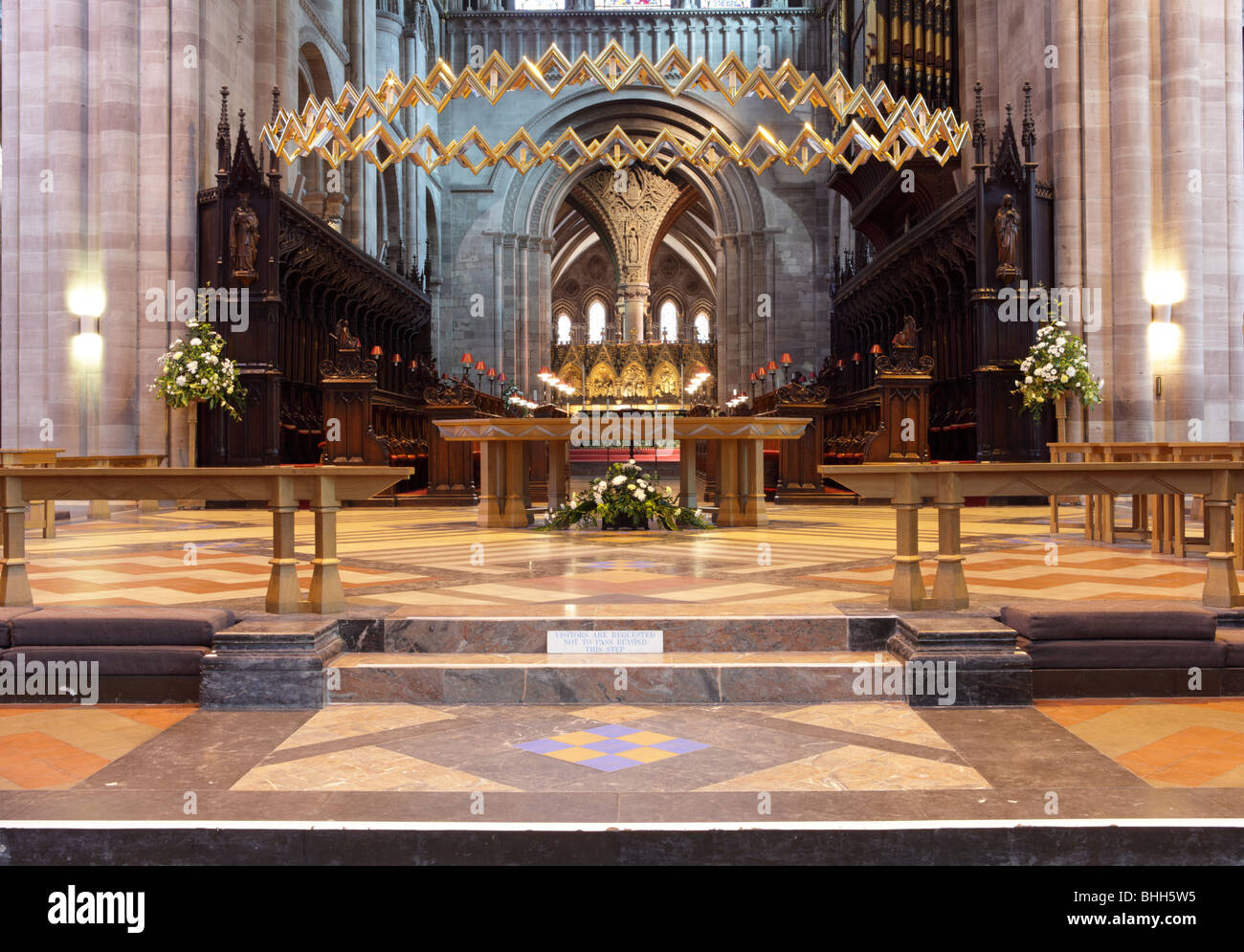 In my opinion this work by Simon Beer adds a majestic almost regal atmosphere to Hereford Cathedral. Stock Photo