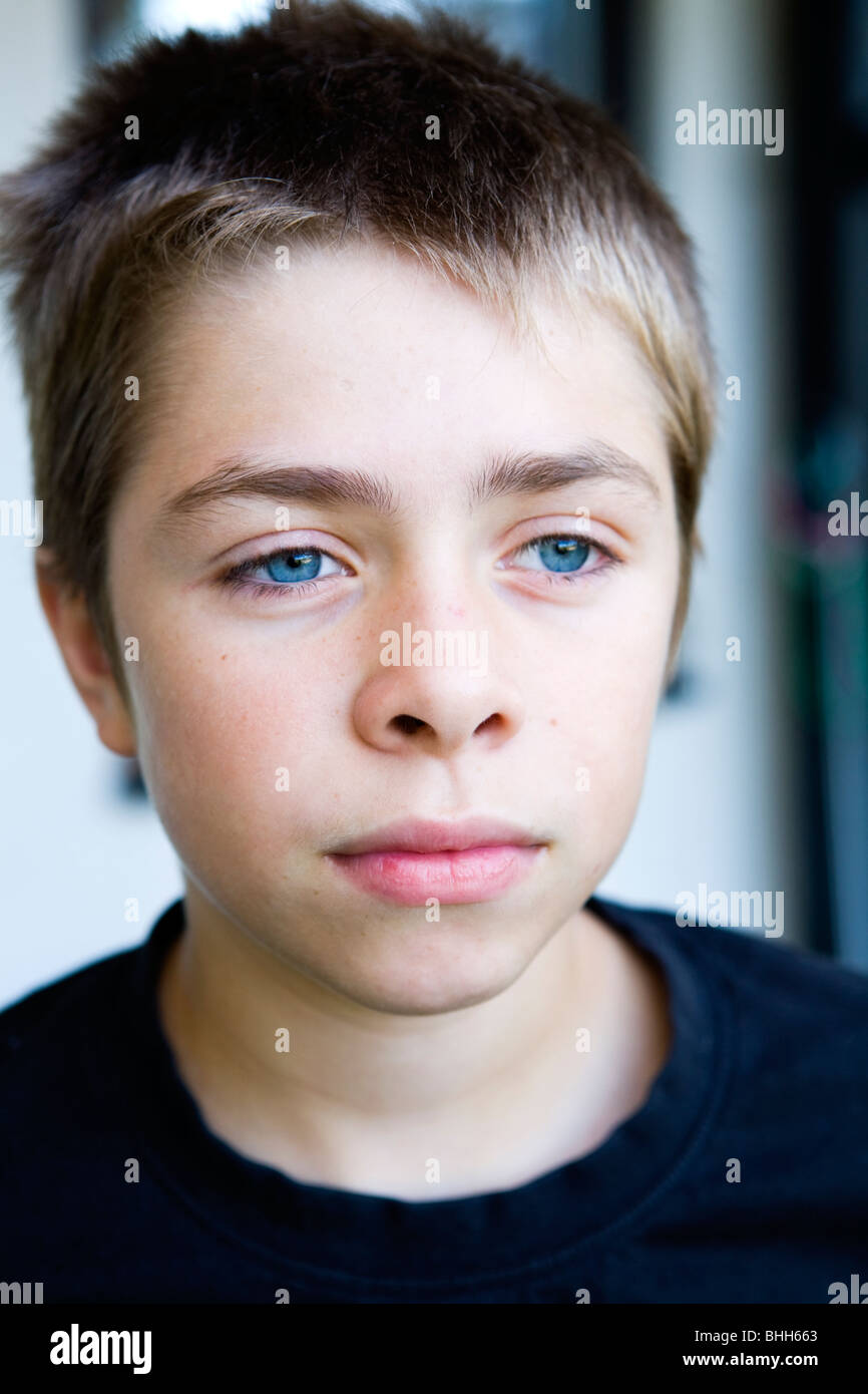 A serious boy, Sweden. Stock Photo