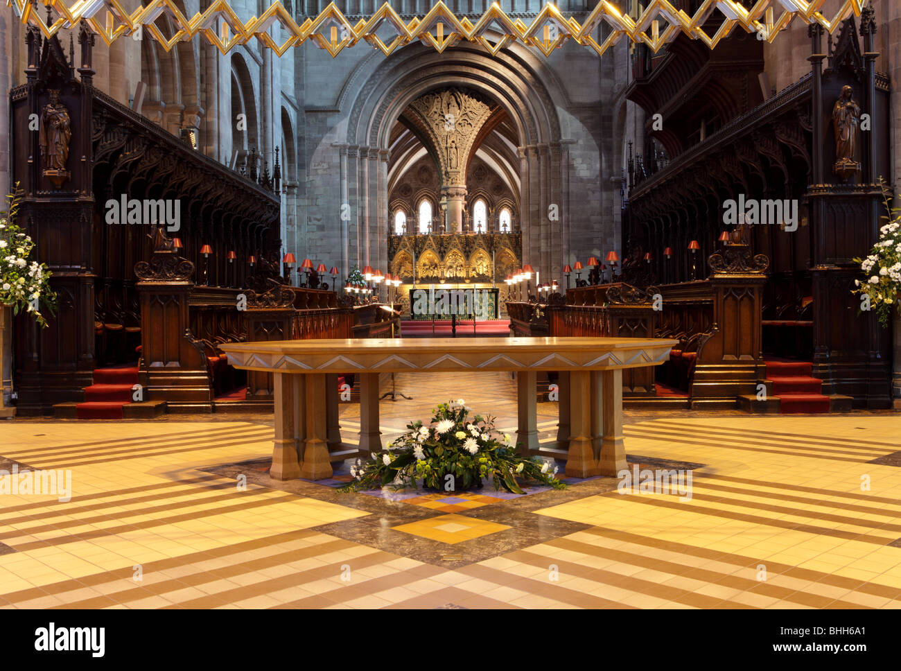 The Hereford Corona looking down on the Altar Table at Hereford Cathedral. Stock Photo