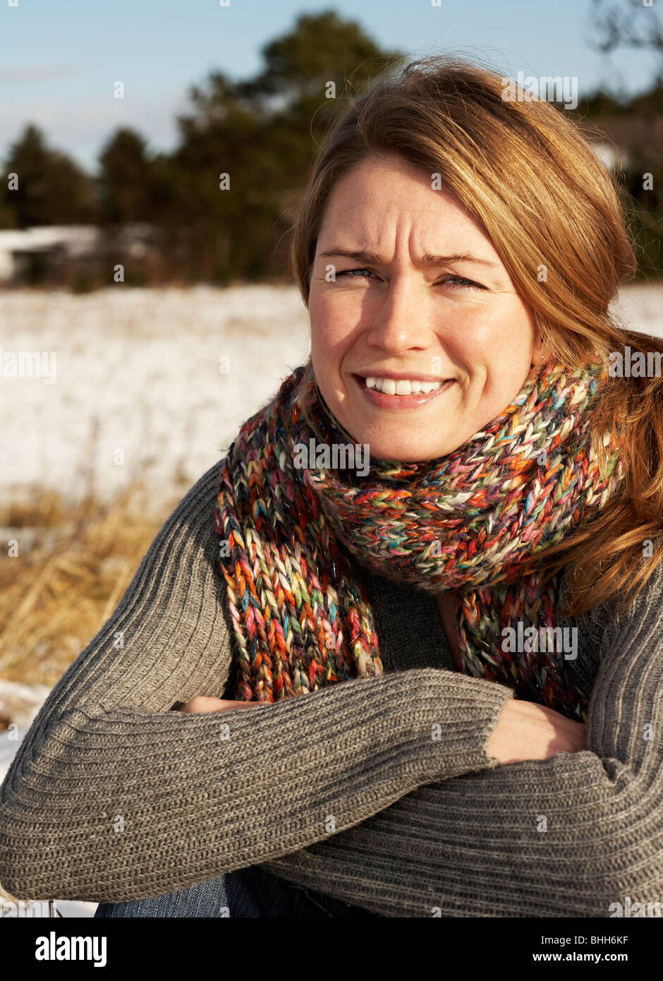 Portrait of a woman by the sea, Sweden. Stock Photo