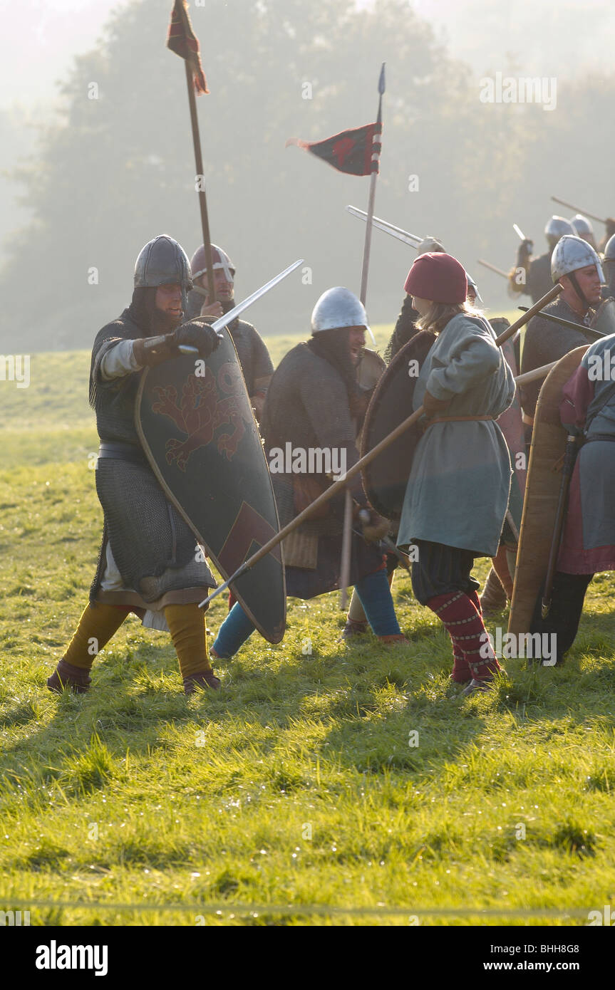 battle hastings reenactment horse horses spear Stock Photo Alamy