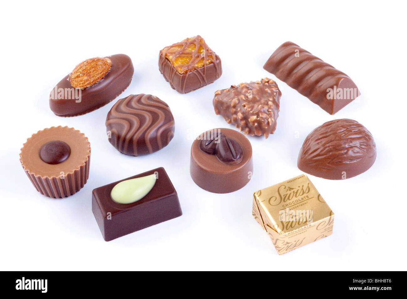 assorted luxury swiss chocolates Stock Photo