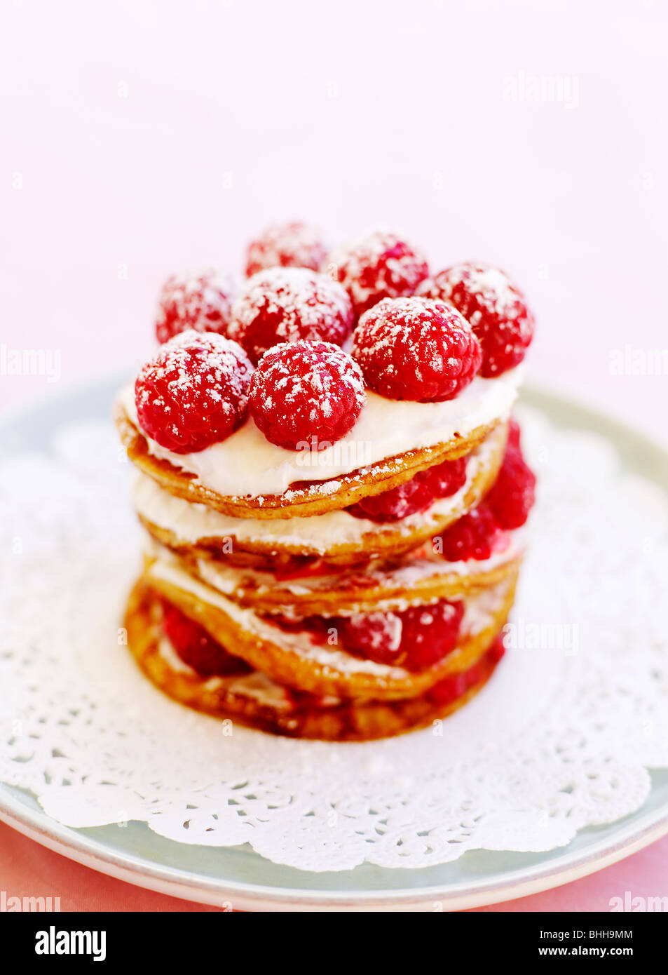 Pancake pastry with raspberries, Sweden. Stock Photo