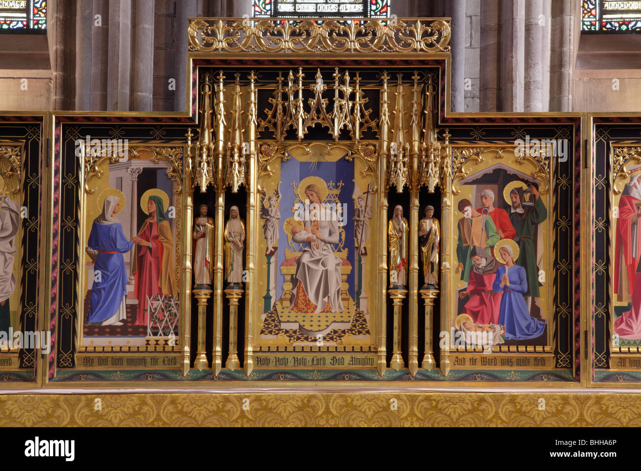 The Altar screen in The Lady Chapel at Hereford Cathedral,an air of delicacy and refinement exudes from the screen. Stock Photo