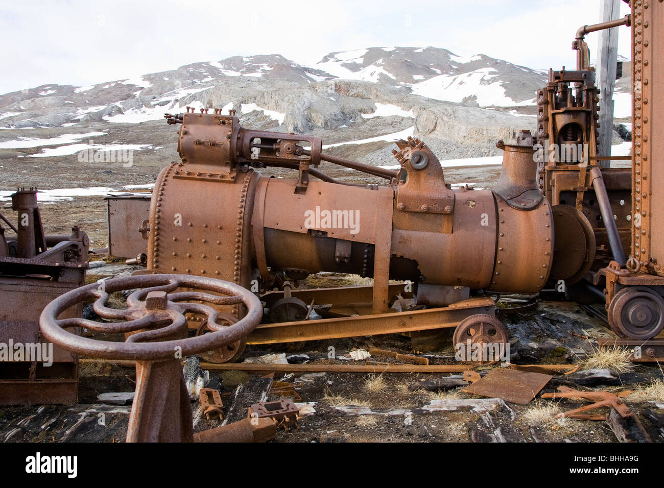 Rosty remains at Mansfield Camp, Spitsbergen, Svalbard, Norway. Stock Photo