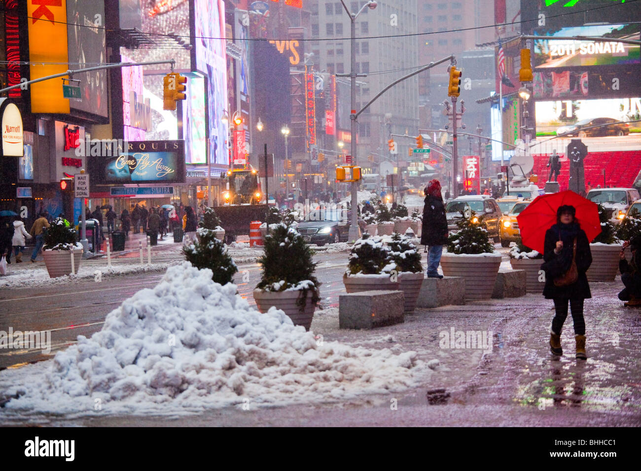 Snowing in Times Square, New York City Stock Photo